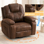 Fauteuil inclinable pivotant surdimensionné marron avec porte-gobelet et poche latérale, 1 place
