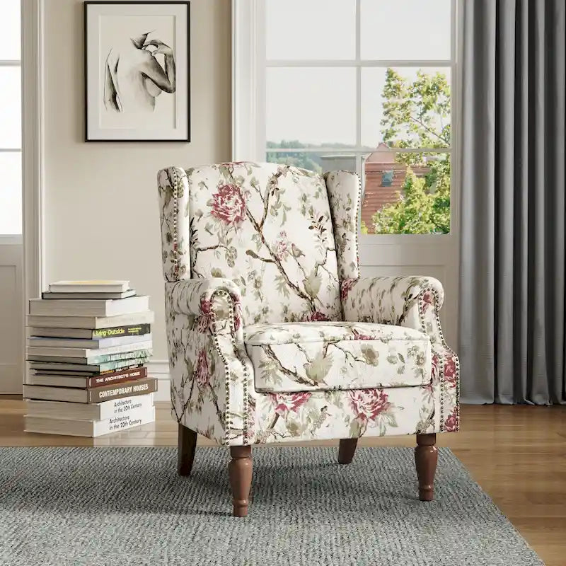 Fauteuil d'appoint à oreilles avec clous décoratifs – Tissu et similicuir, Siège simple, Plusieurs coloris