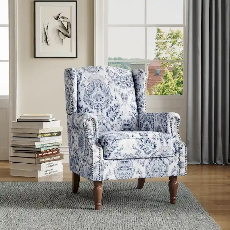 Fauteuil d'appoint à oreilles avec clous décoratifs – Tissu et similicuir, Siège simple, Plusieurs coloris
