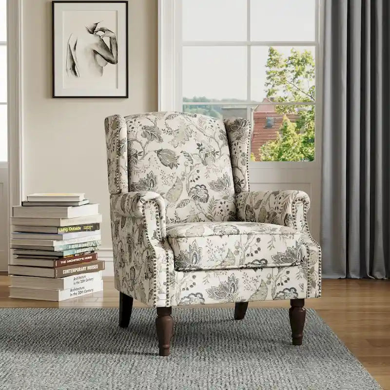 Fauteuil d'appoint à oreilles avec clous décoratifs – Tissu et similicuir, Siège simple, Plusieurs coloris