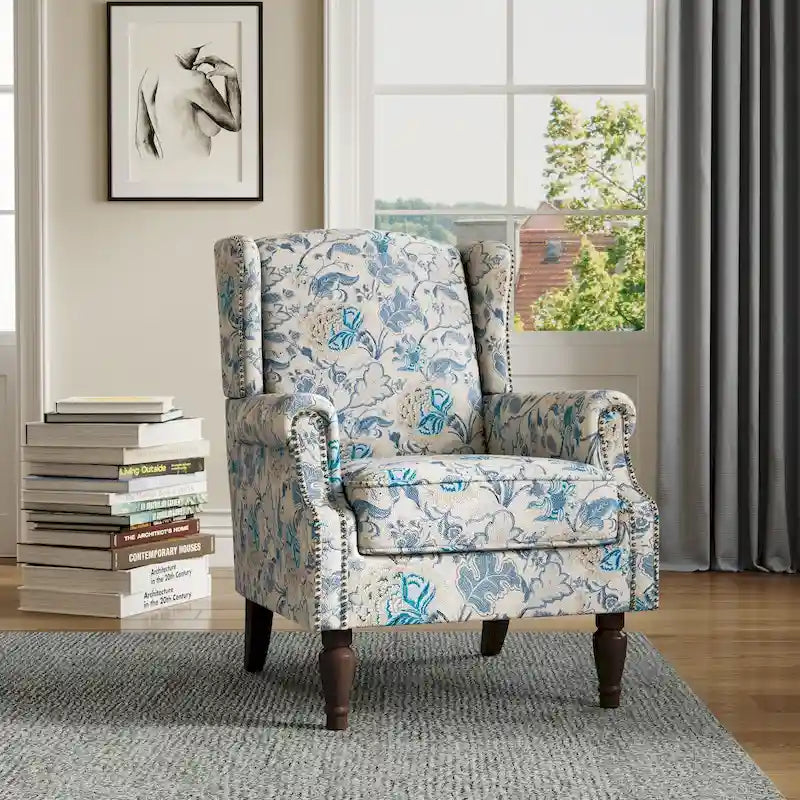 Fauteuil d'appoint à oreilles avec clous décoratifs – Tissu et similicuir, Siège simple, Plusieurs coloris