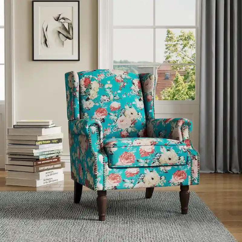 Fauteuil d'appoint à oreilles avec clous décoratifs – Tissu et similicuir, Siège simple, Plusieurs coloris