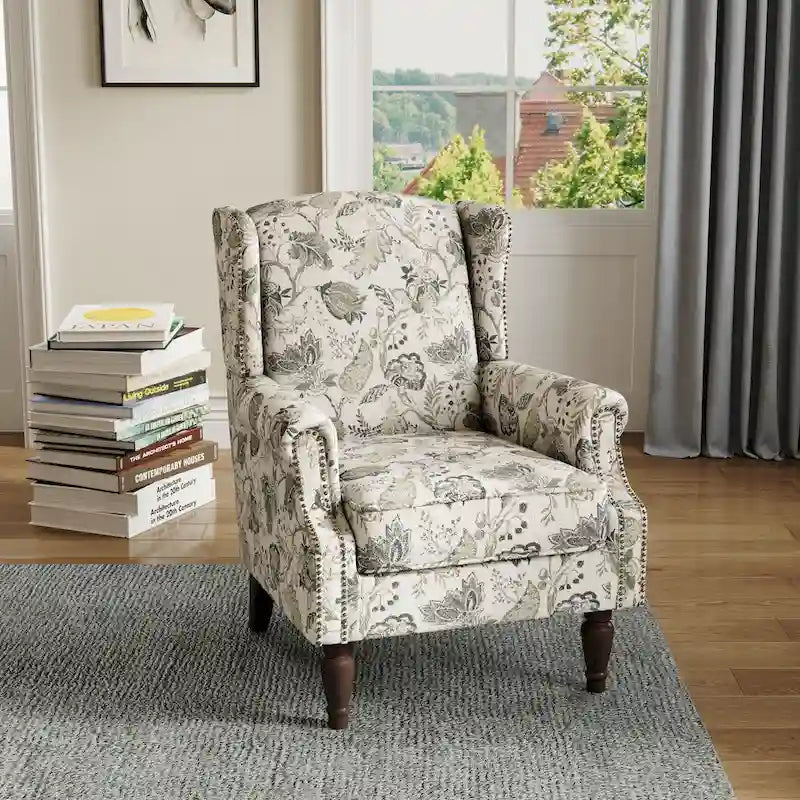 Fauteuil d'appoint à oreilles avec clous décoratifs – Tissu et similicuir, Siège simple, Plusieurs coloris