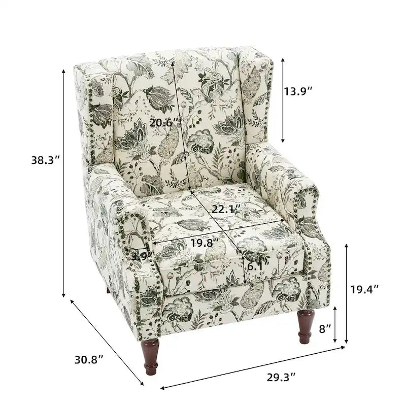 Fauteuil d'appoint à oreilles avec clous décoratifs – Tissu et similicuir, Siège simple, Plusieurs coloris