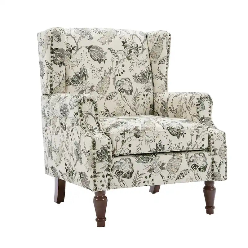 Fauteuil d'appoint à oreilles avec clous décoratifs – Tissu et similicuir, Siège simple, Plusieurs coloris