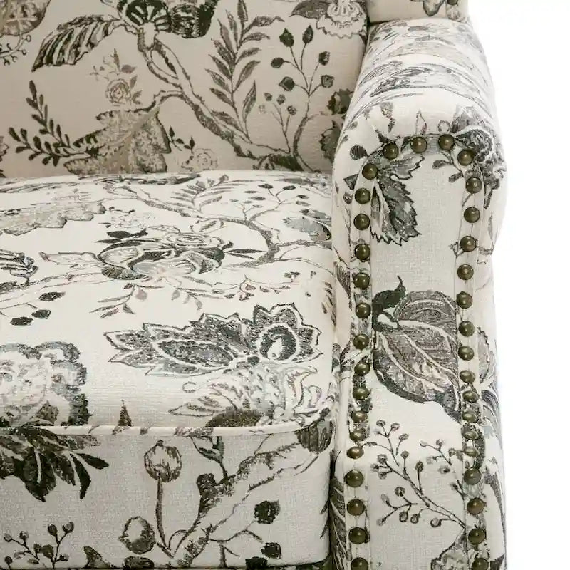 Fauteuil d'appoint à oreilles avec clous décoratifs – Tissu et similicuir, Siège simple, Plusieurs coloris