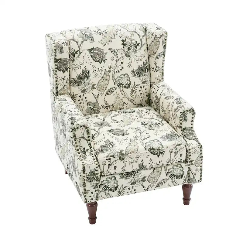 Fauteuil d'appoint à oreilles avec clous décoratifs – Tissu et similicuir, Siège simple, Plusieurs coloris