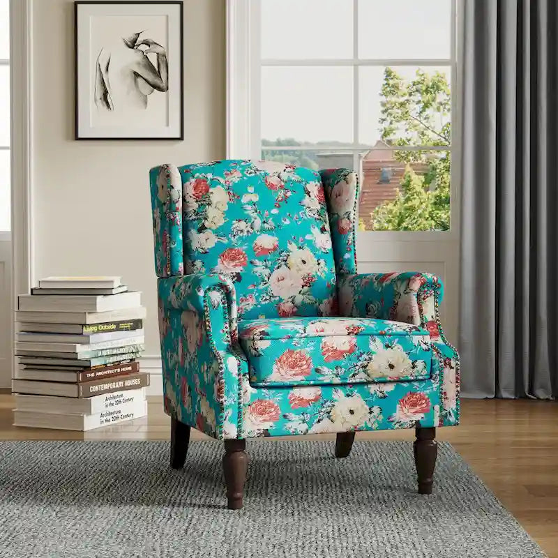 Fauteuil d'appoint à oreilles avec clous décoratifs – Tissu et similicuir, Siège simple, Plusieurs coloris