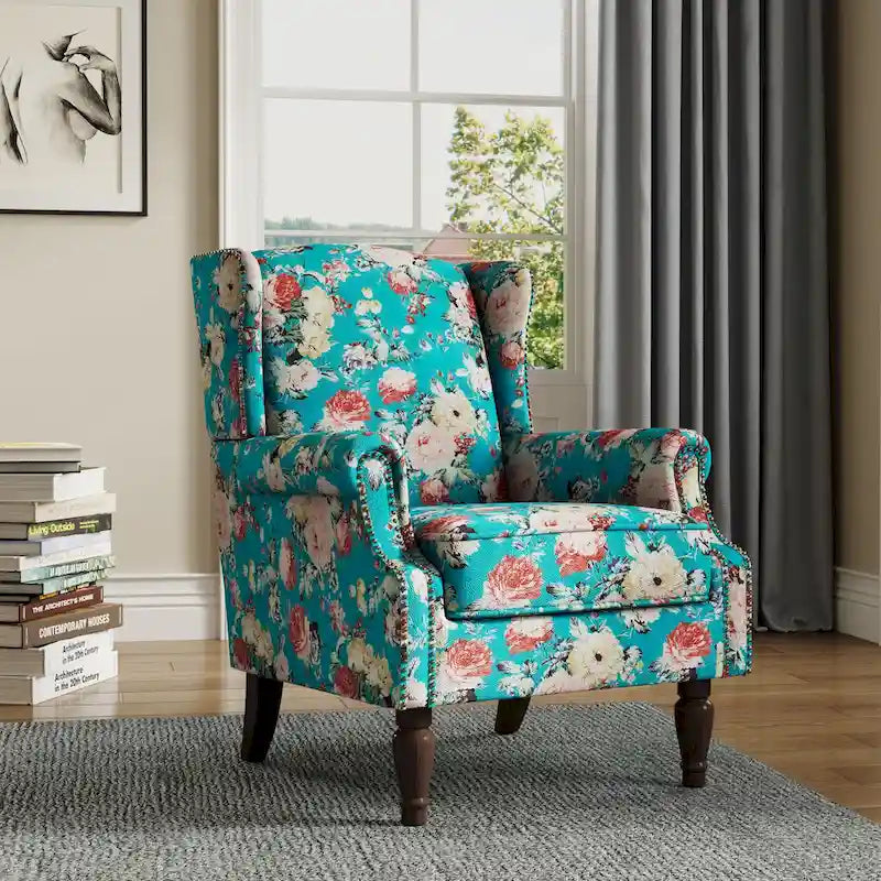 Fauteuil d'appoint à oreilles avec clous décoratifs – Tissu et similicuir, Siège simple, Plusieurs coloris