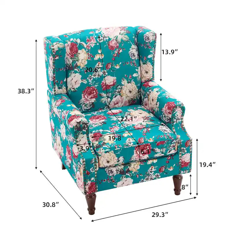 Fauteuil d'appoint à oreilles avec clous décoratifs – Tissu et similicuir, Siège simple, Plusieurs coloris