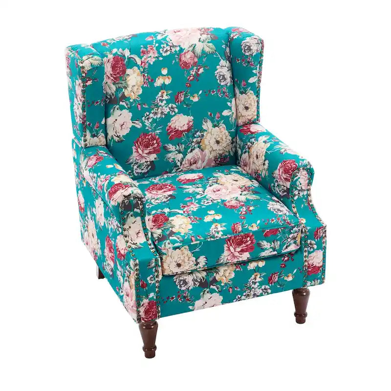 Fauteuil d'appoint à oreilles avec clous décoratifs – Tissu et similicuir, Siège simple, Plusieurs coloris