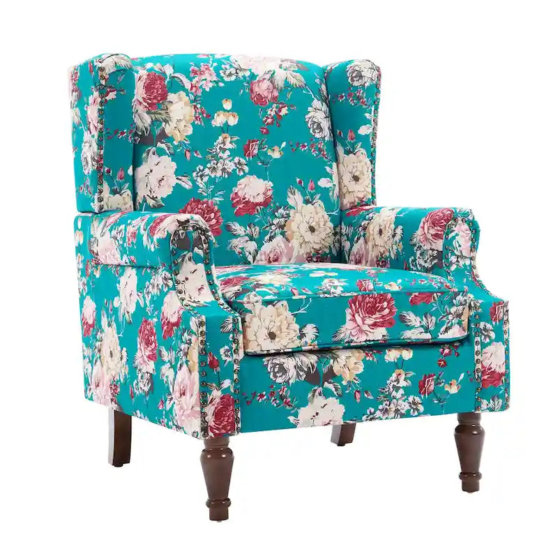 Fauteuil d'appoint à oreilles avec clous décoratifs – Tissu et similicuir, Siège simple, Plusieurs coloris