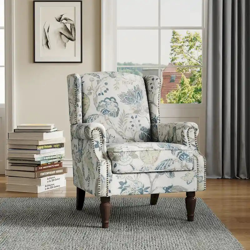 Fauteuil d'appoint à oreilles avec clous décoratifs – Tissu et similicuir, Siège simple, Plusieurs coloris