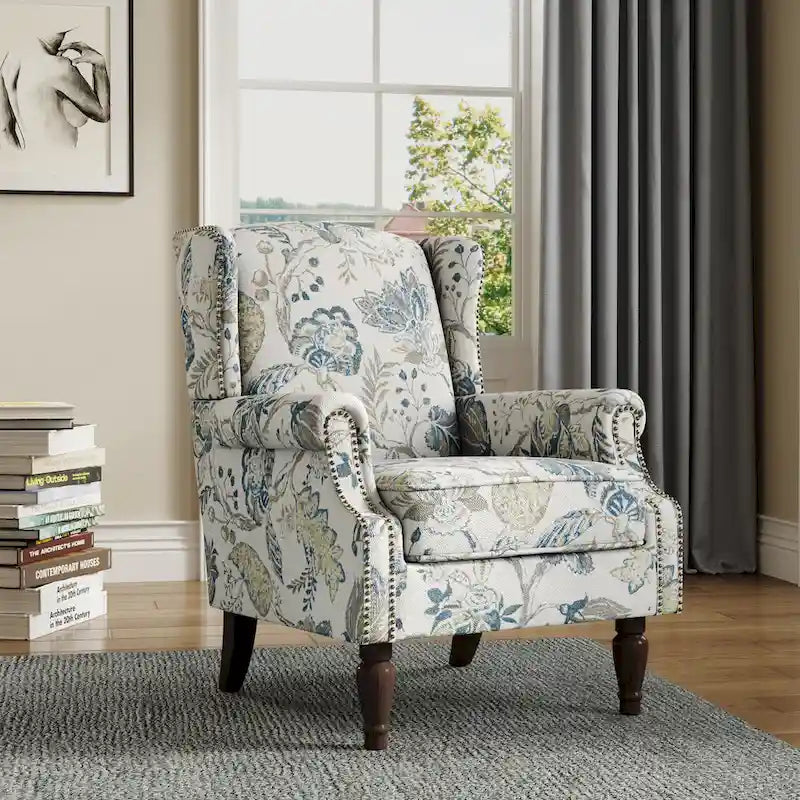 Fauteuil d'appoint à oreilles avec clous décoratifs – Tissu et similicuir, Siège simple, Plusieurs coloris
