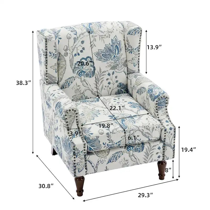 Fauteuil d'appoint à oreilles avec clous décoratifs – Tissu et similicuir, Siège simple, Plusieurs coloris