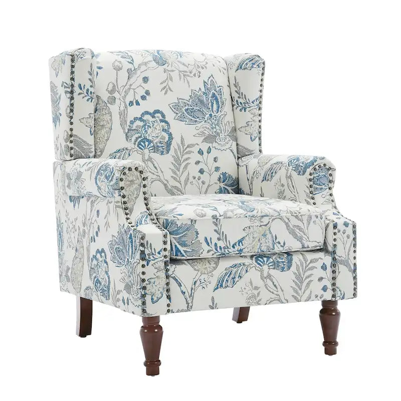 Fauteuil d'appoint à oreilles avec clous décoratifs – Tissu et similicuir, Siège simple, Plusieurs coloris