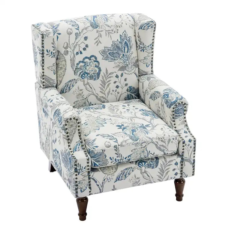 Fauteuil d'appoint à oreilles avec clous décoratifs – Tissu et similicuir, Siège simple, Plusieurs coloris