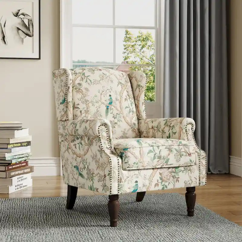 Fauteuil d'appoint à oreilles avec clous décoratifs – Tissu et similicuir, Siège simple, Plusieurs coloris