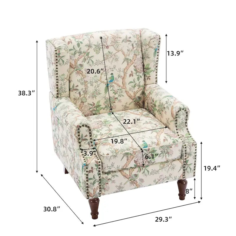 Fauteuil d'appoint à oreilles avec clous décoratifs – Tissu et similicuir, Siège simple, Plusieurs coloris