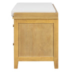 Banc à chaussures avec coussin et 2 portes en rotin, 2 tiroirs – Bleu marine / Espresso / Blanc / Naturel
