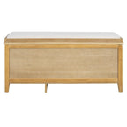 Banc à chaussures avec coussin et 2 portes en rotin, 2 tiroirs – Bleu marine / Espresso / Blanc / Naturel