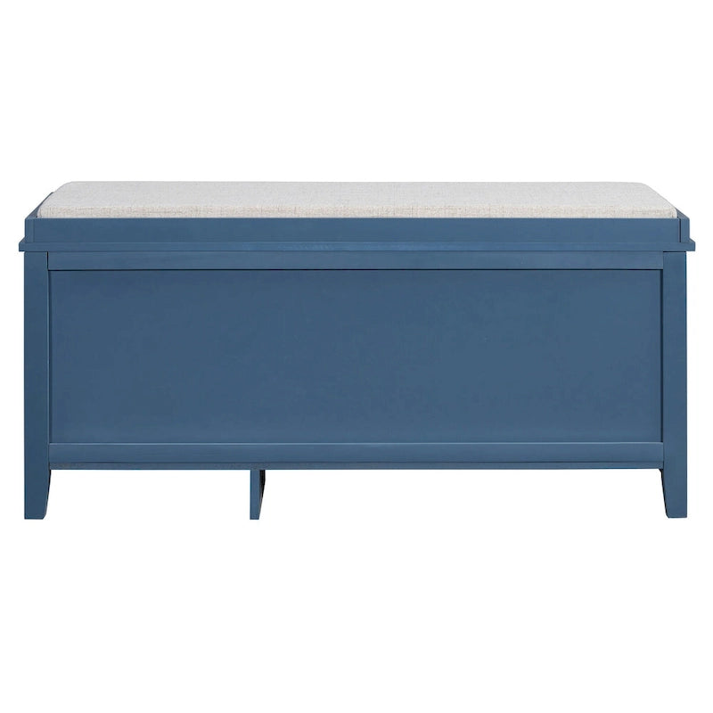 Banc à chaussures avec coussin et 2 portes en rotin, 2 tiroirs – Bleu marine / Espresso / Blanc / Naturel