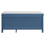 Banc à chaussures avec coussin et 2 portes en rotin, 2 tiroirs – Bleu marine / Espresso / Blanc / Naturel