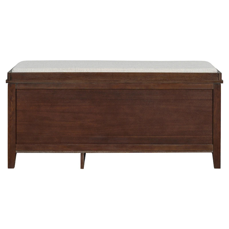 Banc à chaussures avec coussin et 2 portes en rotin, 2 tiroirs – Bleu marine / Espresso / Blanc / Naturel
