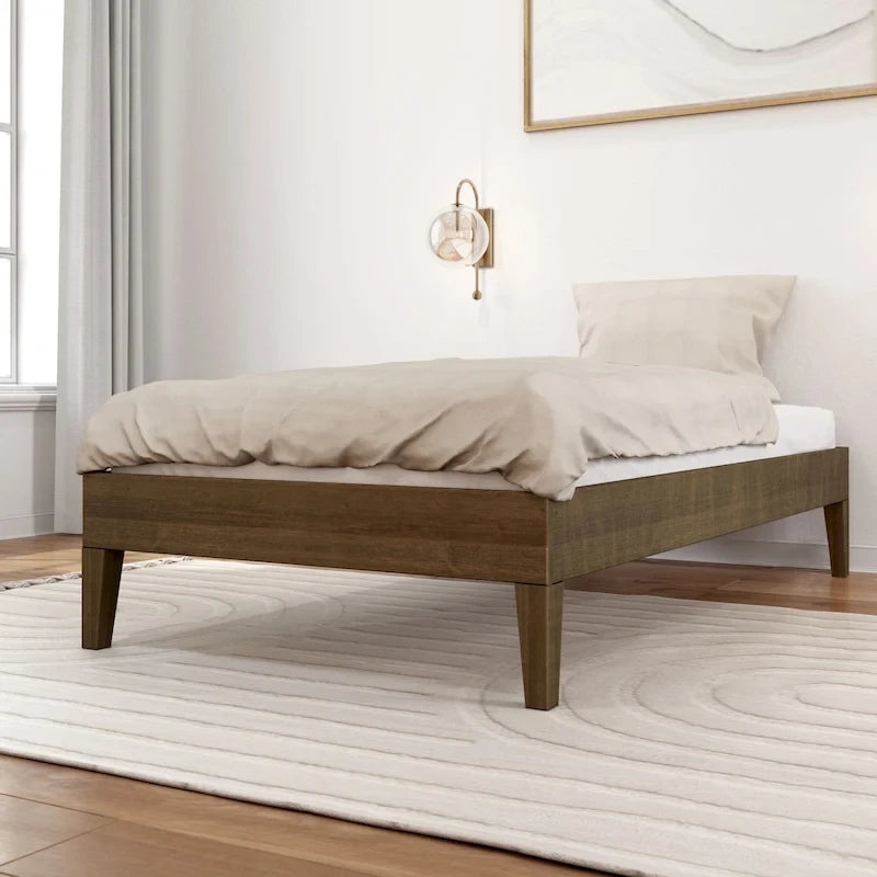Cadre de lit simple en bois massif (Pecan/Noyer/Driftwood) pour 1 personne