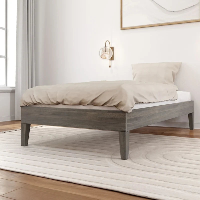 Cadre de lit simple en bois massif (Pecan/Noyer/Driftwood) pour 1 personne