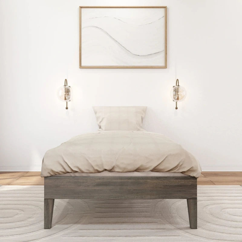 Cadre de lit simple en bois massif (Pecan/Noyer/Driftwood) pour 1 personne