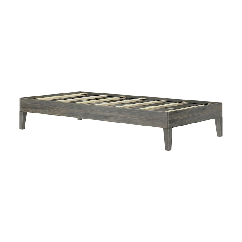 Cadre de lit simple en bois massif (Pecan/Noyer/Driftwood) pour 1 personne
