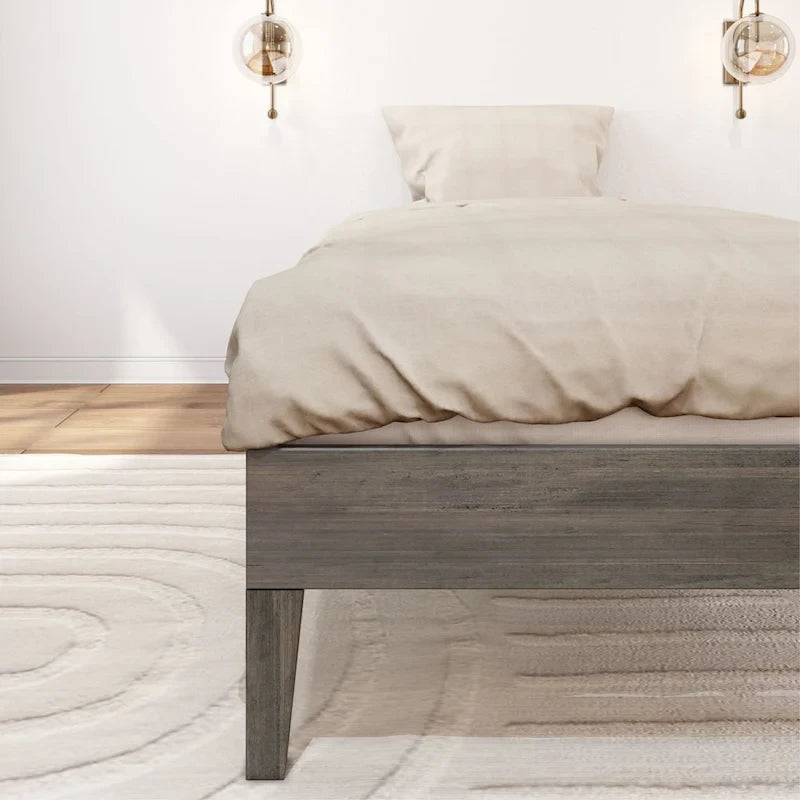 Cadre de lit simple en bois massif (Pecan/Noyer/Driftwood) pour 1 personne