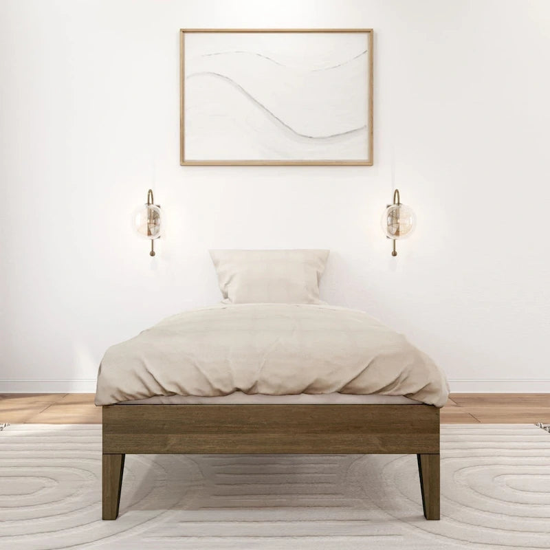 Cadre de lit simple en bois massif (Pecan/Noyer/Driftwood) pour 1 personne