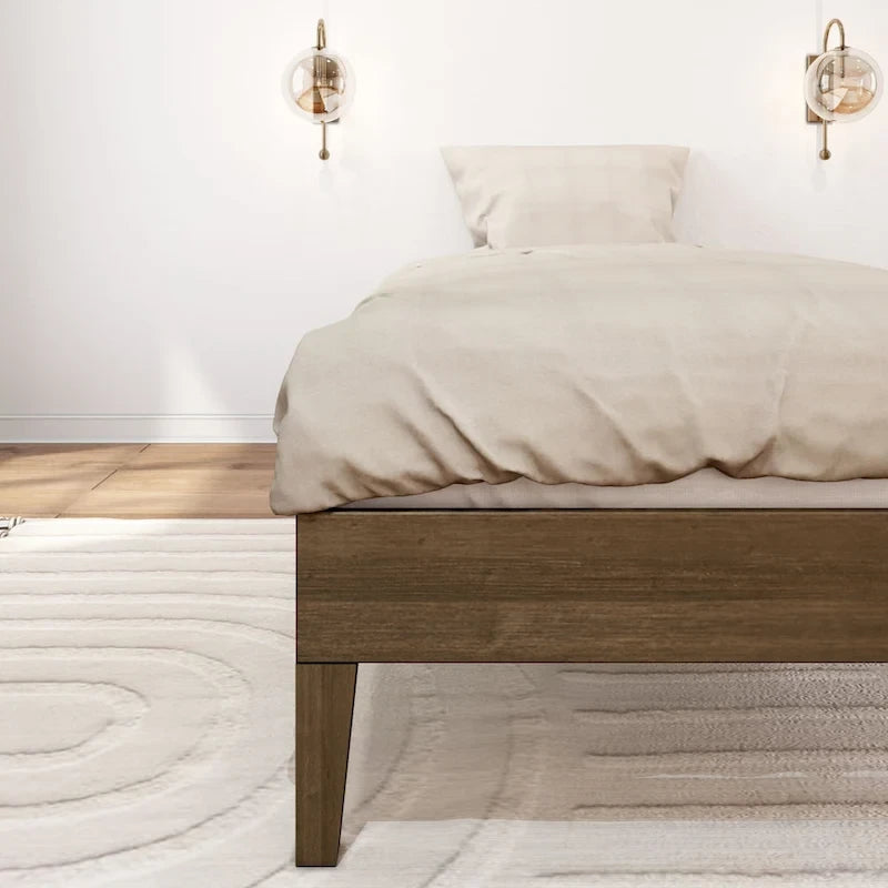 Cadre de lit simple en bois massif (Pecan/Noyer/Driftwood) pour 1 personne