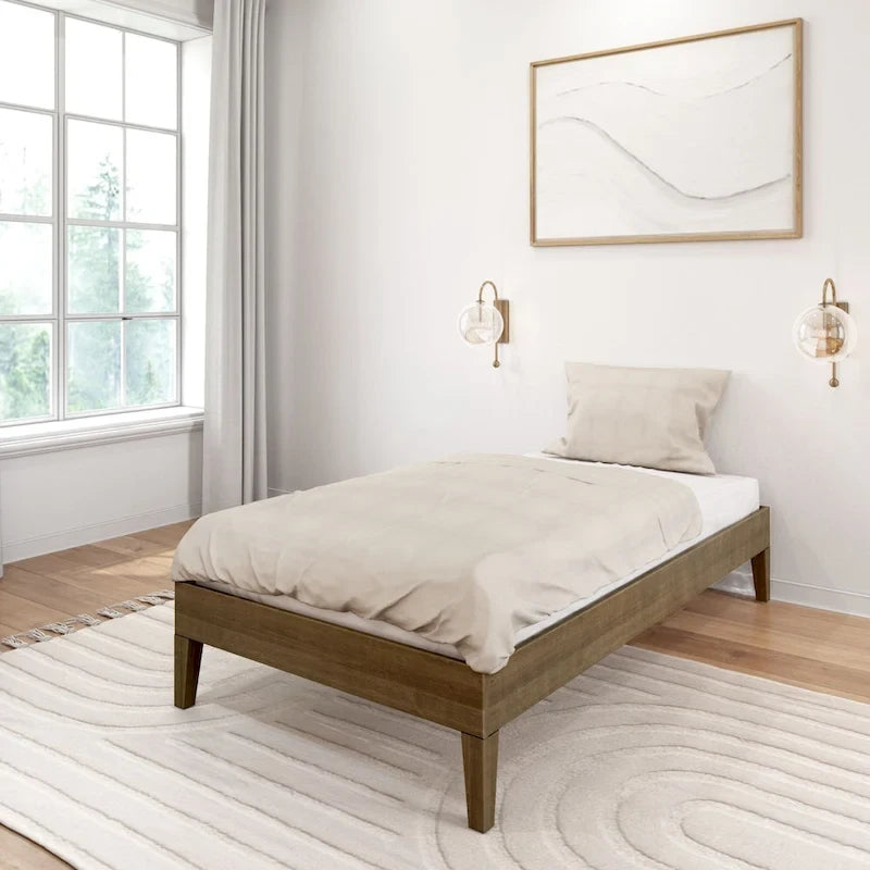 Cadre de lit simple en bois massif (Pecan/Noyer/Driftwood) pour 1 personne