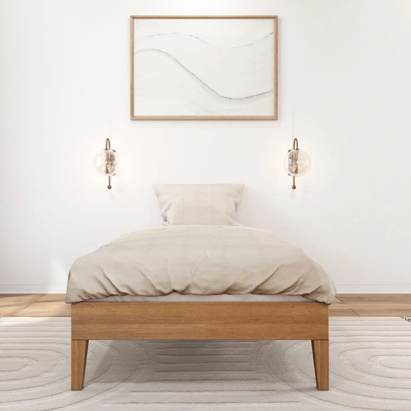Cadre de lit simple en bois massif (Pecan/Noyer/Driftwood) pour 1 personne