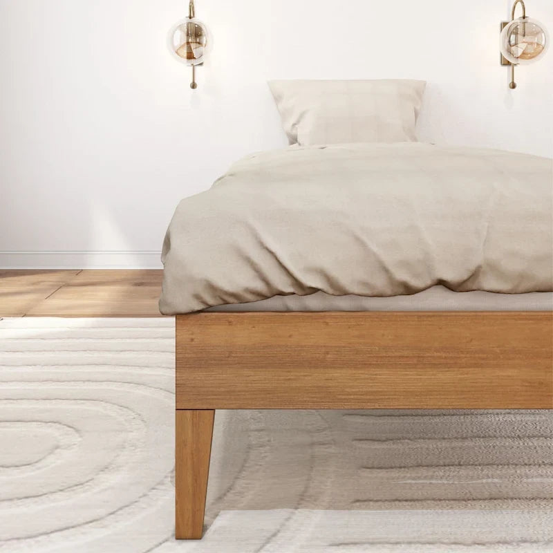 Cadre de lit simple en bois massif (Pecan/Noyer/Driftwood) pour 1 personne