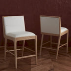 Tabouret de bar en lin blanc, capitonné, lot de 2