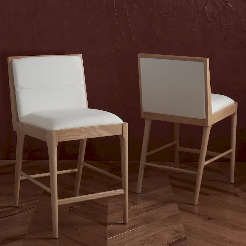 Tabouret de bar en lin blanc, capitonné, lot de 2