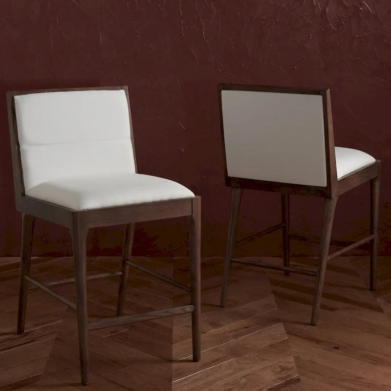 Tabouret de bar en lin blanc, capitonné, lot de 2