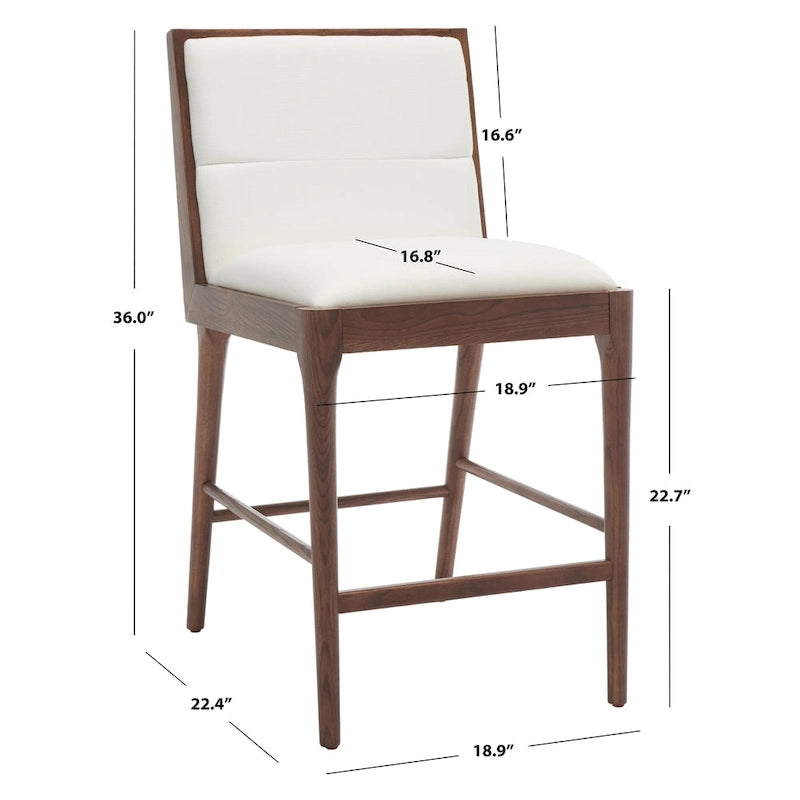 Tabouret de bar en lin blanc, capitonné, lot de 2