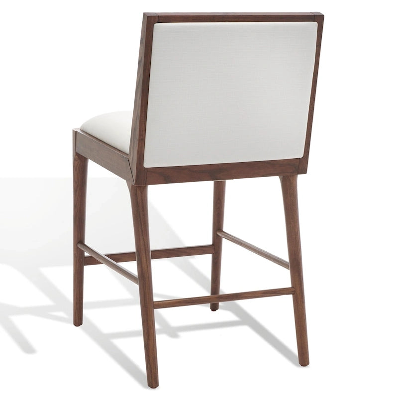 Tabouret de bar en lin blanc, capitonné, lot de 2