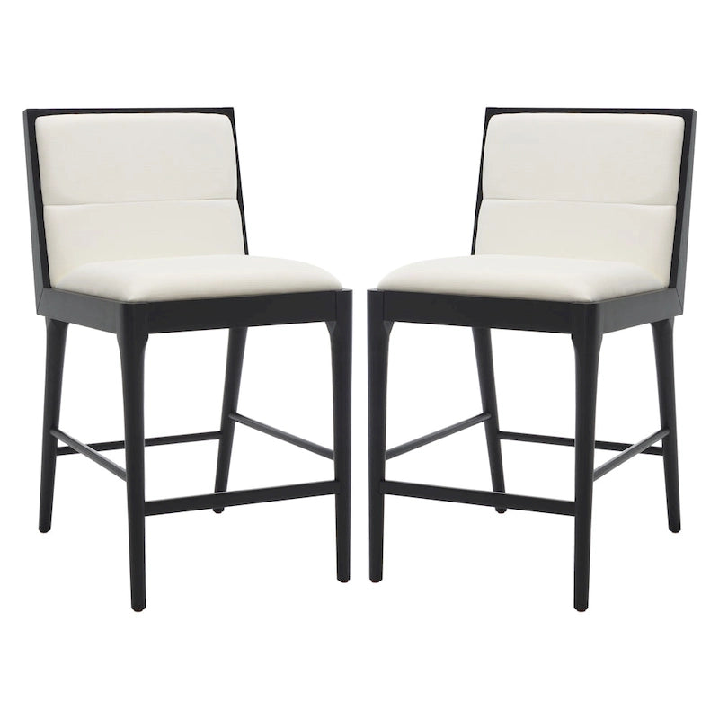 Tabouret de bar en lin blanc, capitonné, lot de 2