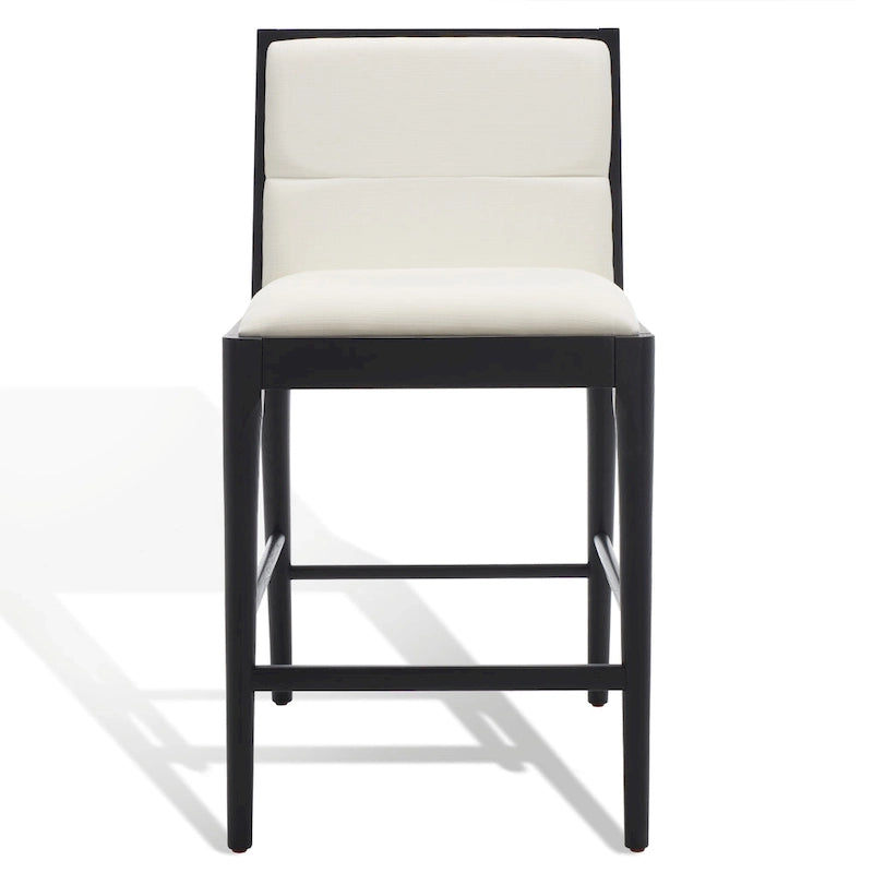 Tabouret de bar en lin blanc, capitonné, lot de 2