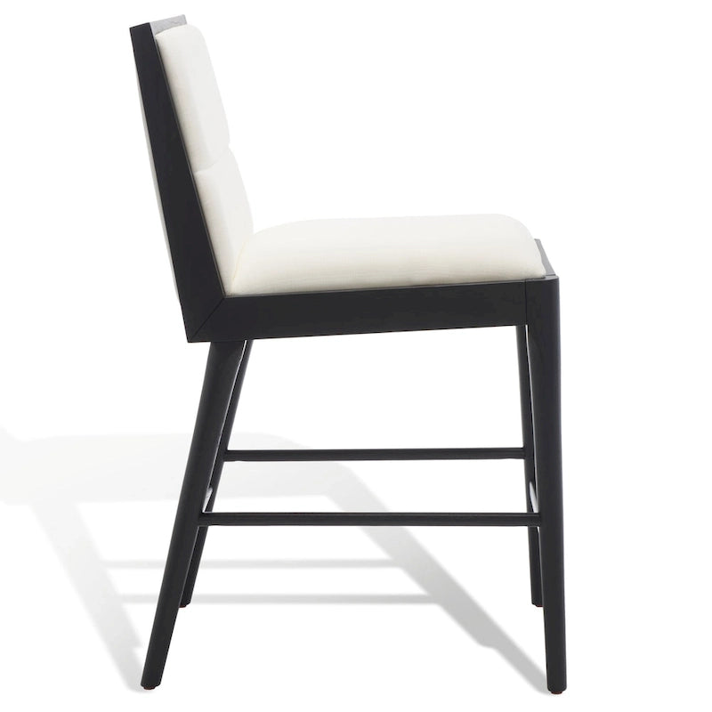 Tabouret de bar en lin blanc, capitonné, lot de 2
