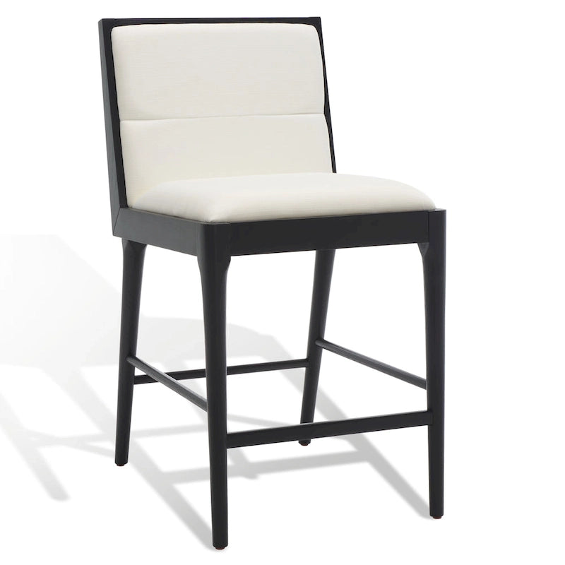 Tabouret de bar en lin blanc, capitonné, lot de 2