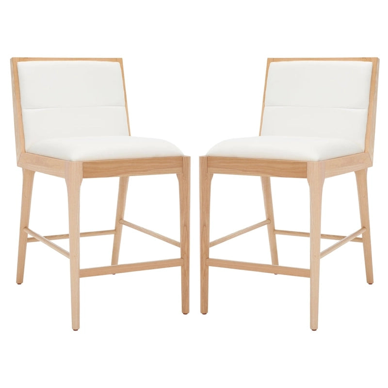 Tabouret de bar en lin blanc, capitonné, lot de 2