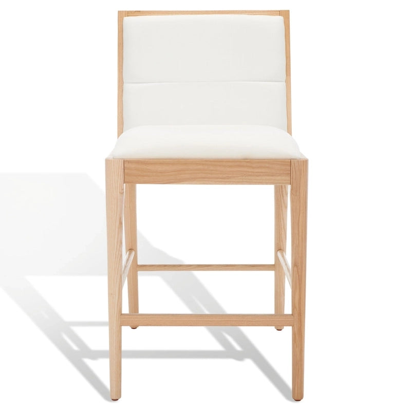 Tabouret de bar en lin blanc, capitonné, lot de 2