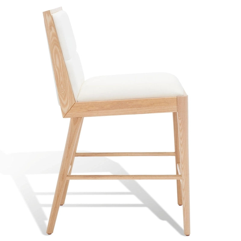 Tabouret de bar en lin blanc, capitonné, lot de 2
